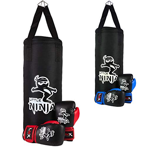 LNX Boxsack Set Kinder Little Ninja - 60cm gefüllt inkl. Boxhandschuhe Kids schwarz/blau von LNX