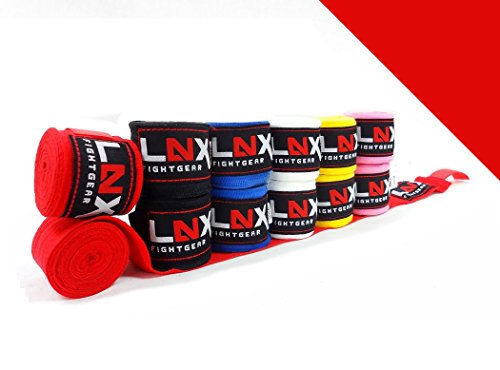 LNX Profi Boxbandagen 2,5 Meter - 250 cm halb elastisch schwarz rot blau Weiss gelb pink (Rot) von LNX