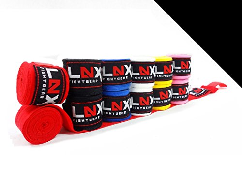 LNX Profi Boxbandagen 3,5 Meter - 350 cm halb elastisch schwarz rot blau Weiss gelb pink(Schwarz) von LNX