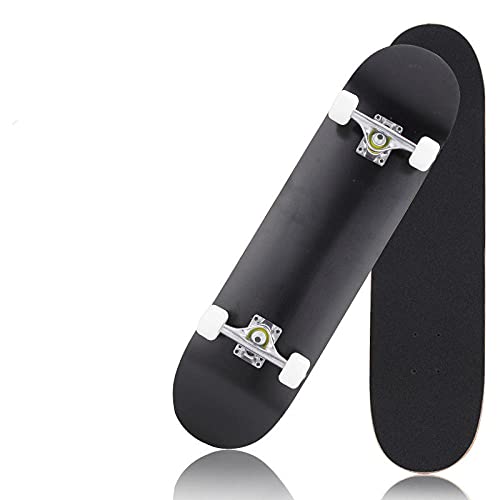 Skateboard Schwarz Skateboard Kinder ab 8 Jahre 80x20cm 7-Lagigem Ahornholz Longboard Double Kick Komplett für Anfänger Jungen Mädchen Erwachsene Profi Penny Board von LNXSESN