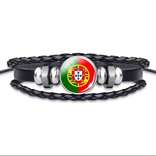LODMLOER Flag Style Portugal Handgemachtes Armband Reise-Souvenir-Geschenk Mode-Armband, verstellbares Lederarmband, Sportveranstaltungen und Nationale Feiern von LODMLOER