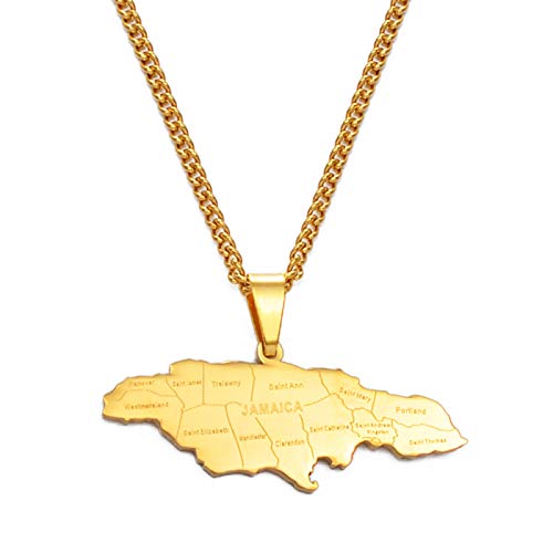 LODMLOER Men's Women's Necklace - Map of Jamaica Map,Geometric Pattern Pendant,Fashion Jewelry Hip Hop Rapper Accessory Gift von LODMLOER