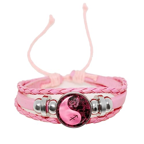 LODMLOER Schütze 12 Sternzeichen Yin Yang Armbänder – Sternbild Glascabochon Rosa Lederarmreif Frauen Mädchen Geburtstagsgeschenke, Schütze von LODMLOER