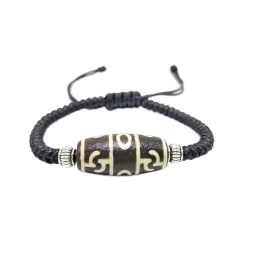 Retro Natürliche Tibetische Dzi-Achat-Armbänder – Vintage Dreiäugiges Altes Achat-Dzi-Perlen-Armband, Personalisiertes Geflochtenes Seil-Armband, Buddha-Gebets-Achat-Charm, Schwarzer Seil-Armband von LODMLOER