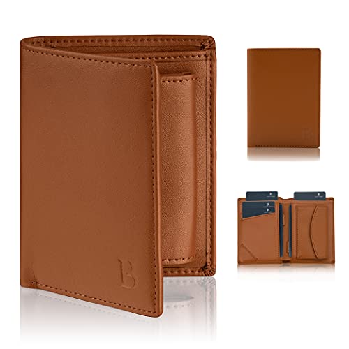 LOGAN & BARNES Mini Geldbörse Leder Herren mit TÜV geprüftem RFID Schutz - kleines Portemonnaie Herren Hochformat - Dünne Brieftasche Herren (Cognac, mit Münzfach) von LOGAN & BARNES