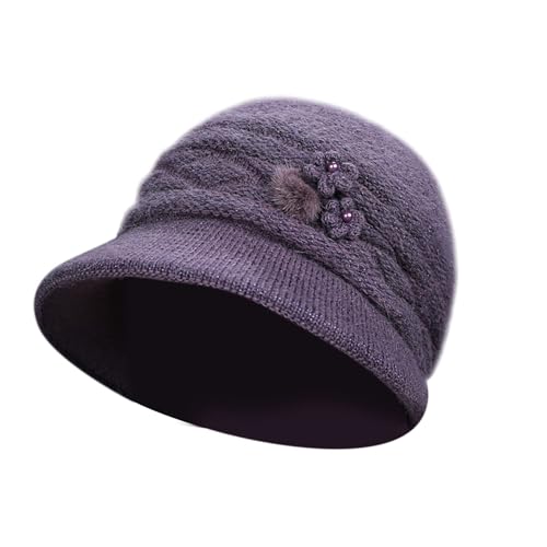 LOIJMK Damen-Strickmütze aus Wolle, warm, gepolstert, Baumwolle Neopren Badekappe (Purple, One Size) von LOIJMK
