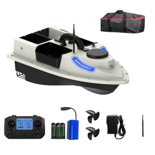 LOKEEVAN 600m 12000mAh Futterboot mit GPS, Angelköderboot mit großem Köderbehälter 2 kg Ladekapazität 99 GPS Positionierungspunkt mit Handtasche, Antennen, Propeller und andere (grau) von LOKEEVAN