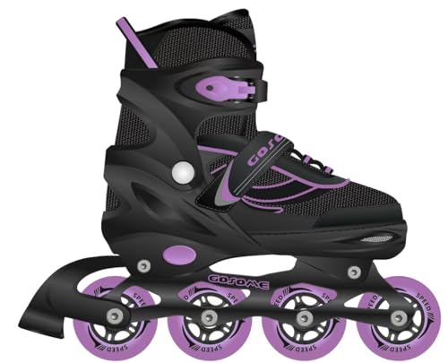 LOKJIJI Einstellbare Inline Skates für Kinder Mädchen Jungen Kinder Anfänger, Inline Skates mit Light Up Wheels für Kinder und Jugendliche für drinnen draußen Sport Schwarz & Violett (Small) von LOKJIJI