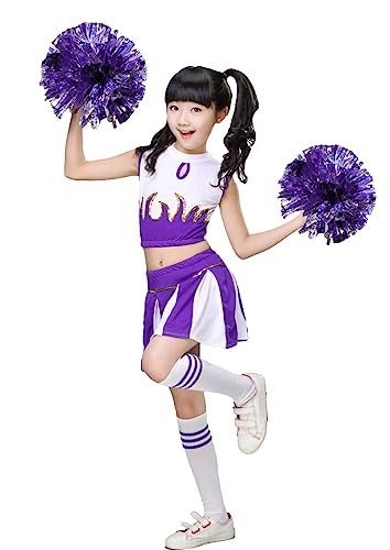 LOLANTA Mädchen Cheerleader Kostüm Schulkind Cheer Kostüm Outfit Karneval Kostüm(Violett,134-140,Etikettengröße 140) von LOLANTA