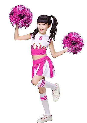 LOLANTA Mädchen Cheerleader Kostüm Schulkind Cheer Kostüm Outfit Karneval Kostüm(rosa,116-122,Etikettengröße 120) von LOLANTA