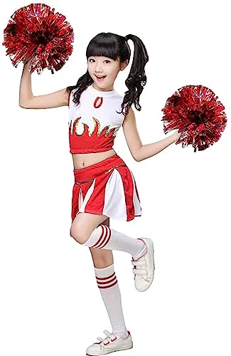 LOLANTA Mädchen Cheerleader Kostüm Schulkind Cheer Kostüm Outfit Karneval Kostüm(rot,116-122,Etikettengröße 120) von LOLANTA