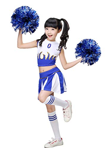 LOLANTA Mädchen Cheerleader Kostüm Schulkind Cheer Kostüm Outfit Karneval Kostüm(blau,122-128,Etikettengröße 130) von LOLANTA