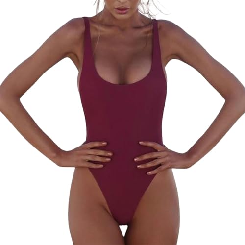 LOLOBFZL Badeanzug Damen Bikini Frauen Einteiliger Badeanzug Rückenloser Weiße Badeanzug One-stück Badeanzug Frauen-rot-m von LOLOBFZL
