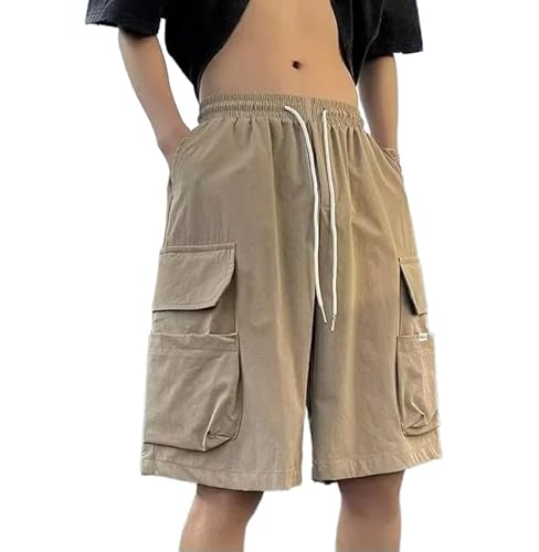 LOMATO Amerikanische Trendige Arbeitskleidung Für Herren, Sommer-Street-Style-Shorts Mit Großen Taschen, Lockere Gerade Zylinder-Sport-Fünf-Punkt-Hose,Füße,2XL von LOMATO