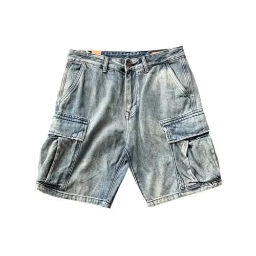 LOMATO Denim Shorts Männer Sommer Jeans Shorts Koreanische Mode Kleidung Knie Länge Streetwear Bermuda Shorts,Blau,2XL von LOMATO