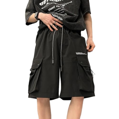 LOMATO Männer Shorts Japanischen Stil Hip Hop Streetwear Breite Knie Länge Cargo Hosen Neue Sommer Große Größe Männliche Badehose,Schwarz,2XL von LOMATO
