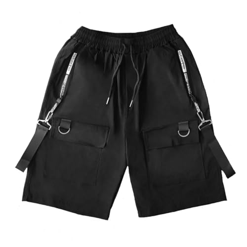 LOMATO Sommer Männer Shorts Techwear Japanische Harajuku Mode Hip Hop Punk Streetwear Cargo-Shorts Für Männer Jogger Bänder Baggy Kleidung,Schwarz,2XL von LOMATO