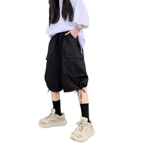 LOMATO Streetwear Harajuku Overs IZE Bf Cargo-Shorts Hip Hop Mode Hohe Taille Frauen Große Taschen Casual Shorts Sommer Lose Shorts,Schwarz,M von LOMATO