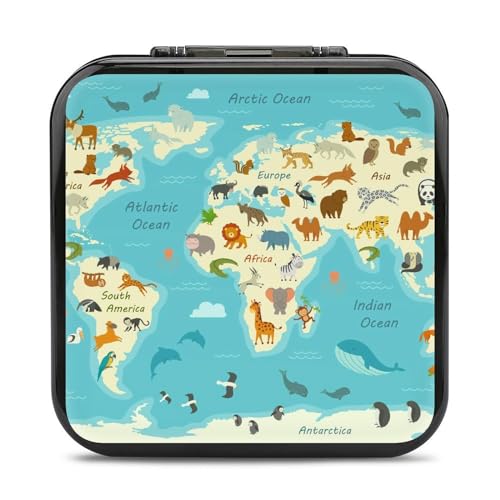 LONGHJ World Animal Map Switch Game Holder Case mit 12 Patronenfächern Tragbare Spielkarten-Organizer-Box von LONGHJ