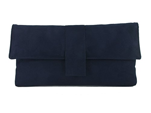 Fab großen Faux Wildleder Clutch Bag/Umhängetasche Navy-dunkelblau von LONI