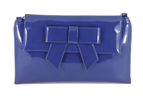 LONI Damen Clutch Tasche mit Schleife in Lack Kunstleder in Königsblau von LONI