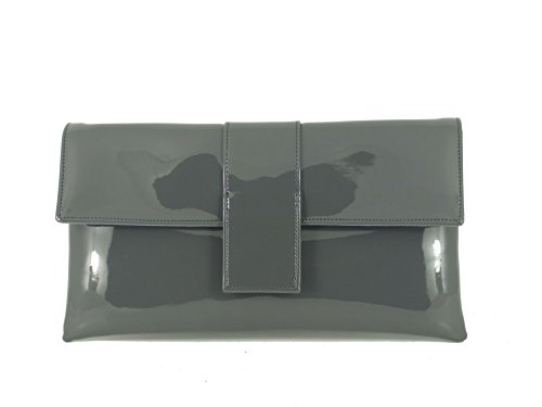 LONI Elegante Clutch Schultertasche, Dunkelgrau Kohle (Grau) - Elegant Patent-Charcoal von LONI