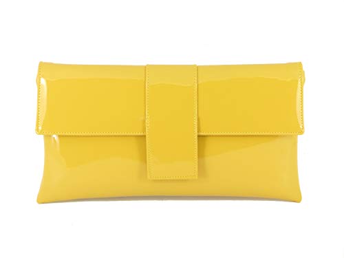 LONI Elegante Clutch Schultertasche, senfgelb (Gelb) - Elegant Patent-Mustard von LONI