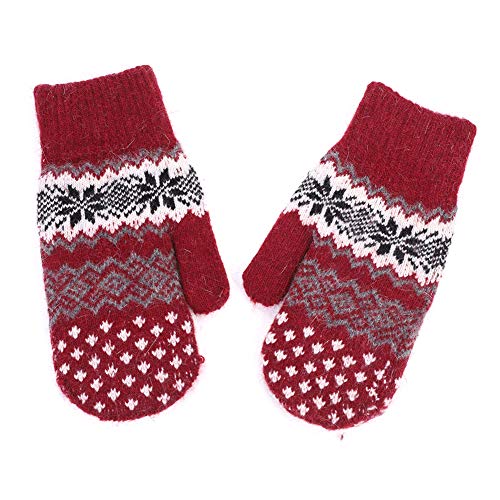 Handschuhe Damen Fäustlinge Verdickte Winterhandschuhe Schneeflocke Muster Damenhandschuhe mit Fleecefutter Weiche Strickhandschuhe Warme Handschuhe Fausthandschuhe für Freizeit Outdoor Sport von LONTG