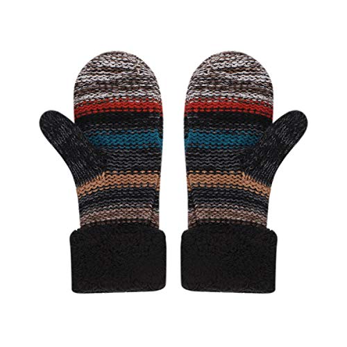 Handschuhe Damen Mädchen Fäustlinge Plüschfutter Strickhandschuhe Winddichte Fausthandschuhe Bunt Gestrickte Damenhandschuhe Warme Winterhandschuhe Handwärmer für Outdoor Sport Skifahren Radfahren von LONTG