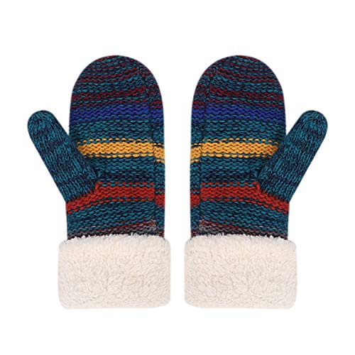 Handschuhe Damen Mädchen Fäustlinge Plüschfutter Strickhandschuhe Winddichte Fausthandschuhe Bunt Gestrickte Damenhandschuhe Warme Winterhandschuhe Handwärmer für Outdoor Sport Skifahren Radfahren von LONTG