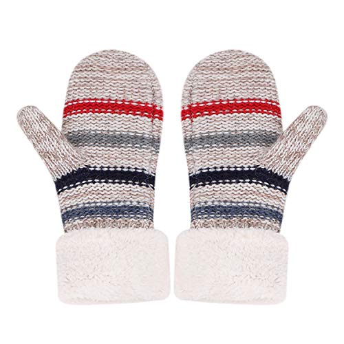 Handschuhe Damen Mädchen Fäustlinge Plüschfutter Strickhandschuhe Winddichte Fausthandschuhe Bunt Gestrickte Damenhandschuhe Warme Winterhandschuhe Handwärmer für Outdoor Sport Skifahren Radfahren von LONTG