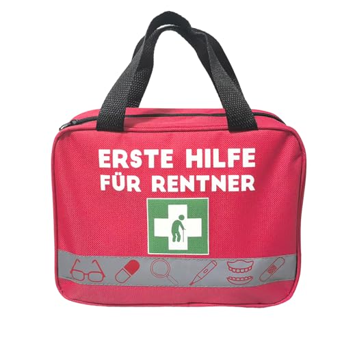 LOOBEAR Erste Hilfe Tasche für Rentner - Lustiges Rentner Geschenk zum Ruhestand Abschied für Kollegen Deko Geschenk für Frauen und Männer zur Rente Ruhestand Geschenke für männer (Rot, Ohne Inhalt) von LOOBEAR