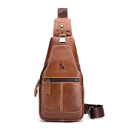 Herren-Brusttasche Umhängetasche aus Echtem Leder Sport und Freizeit im Freien Multifunktionale Vintage Modische wasserdichte Crossbody Brusttasche von LOONGYOON