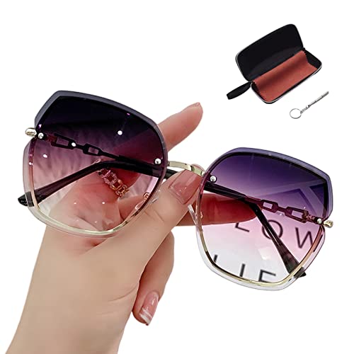 LOPRES Damen Sonnenbrille Rahmenlosen Schnittkanten -Sonnenbrillen Große Sonnenbrille Damen Damen -Ausgangs -Gradientenfarbe Sonnenbrille-Purple von LOPRES