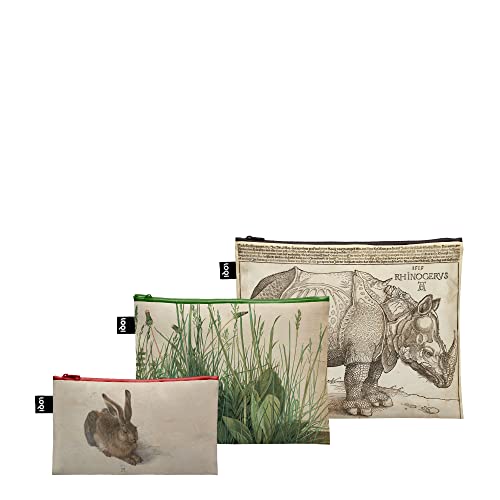 LOQI Albrecht Duerer - Rhinocerus, das große Stück Rasen, Hase recycelte Reißverschlusstaschen, Mehrfarbig, Modern von LOQI
