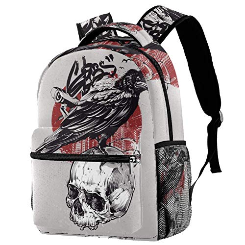 LORVIES Rucksack mit Krähen-Totenkopf-Motiv, lässiger Rucksack für Schule, Studenten, Reisetaschen von LORVIES