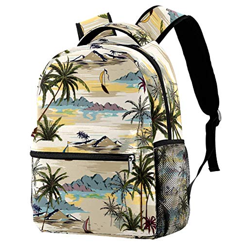 LORVIES Vintage Inselmuster Palmen Strand Ozean Landschaft Casual Rucksack Schulterrucksack Büchertasche für Schule Studenten Reisetaschen von LORVIES