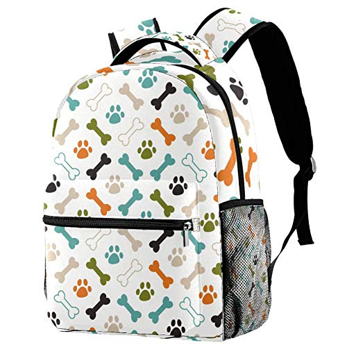 LORVIES farbenfroher Rucksack mit Hundemotiv und Knochen, lässiger Rucksack, Schulterrucksack, Büchertasche für Schule, Studenten, Reisetaschen von LORVIES