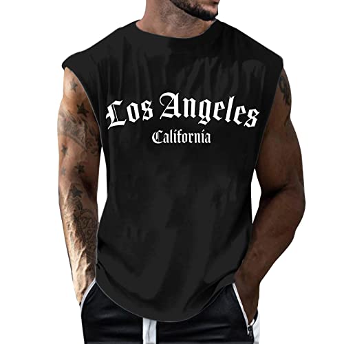 LOSSLO Tank Top Herren Sommer Unterhemd Baumwolle Lang Tankshirt Los Angeles Brief Gedruckt ärmelloses Leicht Muskelshirts Sport Tshirt Trägershirts Sporttop Tanktops Stretch Bequeme Funktionsshirt von LOSSLO
