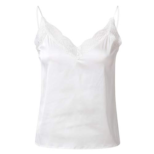 Spitzentop Damen Weiß,Cami Top Damen,Spaghetti Top Damen V Ausschnitte Sexy Spitzen Oberteile Locker Blusentops Tshirt Tunika Bluse Sommertops Luftig Weste Tops Teenager Mädchen Tanktops Frauen von LOSSLO