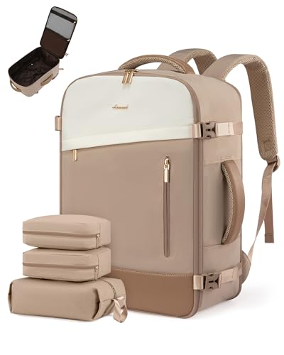 LOVEVOOK Handgepäck Rucksack 50L, 18 Zoll Groß Reiserucksack für Damen, Erweiterbares Design, Rucksack Handgepäck Flugzeug, Travel Backpack als Cabin Bag für Reise und Business, Khaki von LOVEVOOK