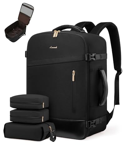 LOVEVOOK Handgepäck Rucksack 50L, 18 Zoll Groß Reiserucksack für Damen und Herren, Erweiterbares Design, Rucksack Handgepäck Flugzeug, Travel Backpack als Cabin Bag für Reise und Business, Schwarz von LOVEVOOK