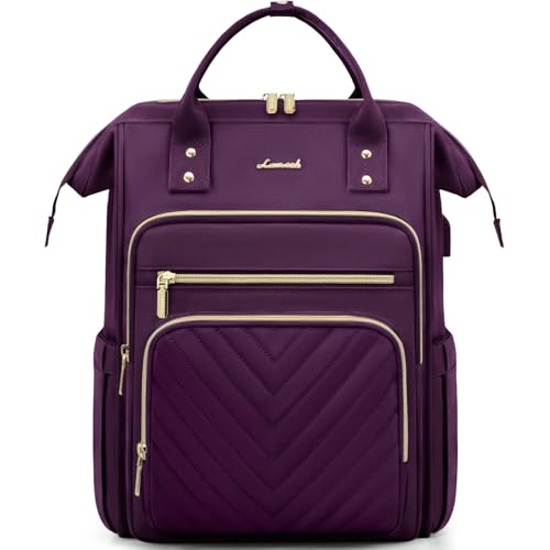LOVEVOOK Rucksack Damen, 15,6 Zoll Laptop Schulrucksack Teenager Mädchen Wasserdicht, Elegant Reiserucksack Tagesrucksäcke Arbeitstasche, Backpack Women für Reise Uni Büro, Violett von LOVEVOOK