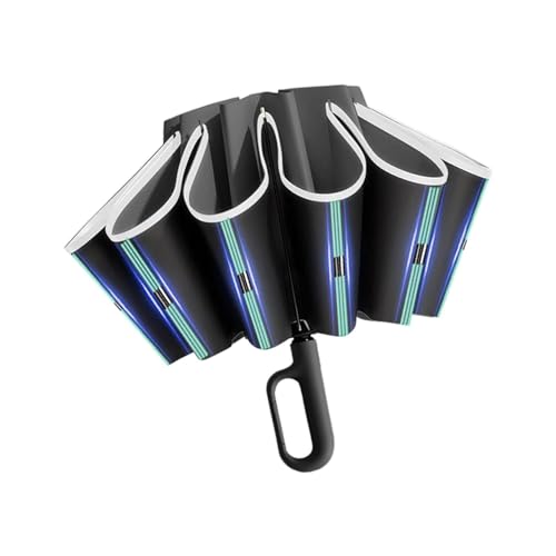 LOVIVER Automatischer Taschenschirm Tragbarer Sonnen-/Regenschirm mit reflektierenden Streifen, Schwarz von LOVIVER