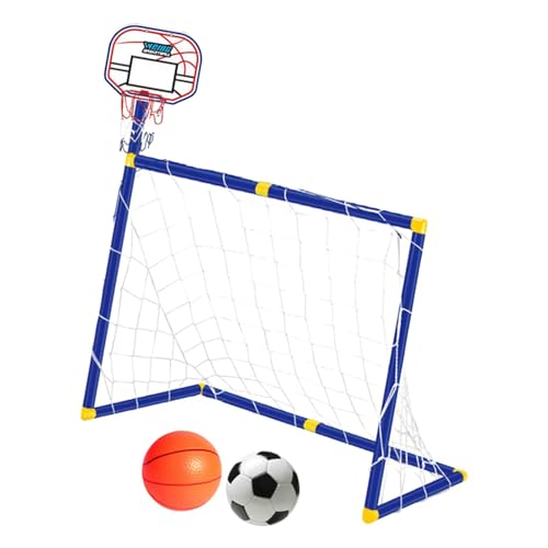 LOVIVER Basketballkorb mit Fußballtornetz, 2-in-1, kompaktes, einfach zu montierendes Fußballtor, Basketballbrett für draußen, drinnen, Kinder, Weiß von LOVIVER
