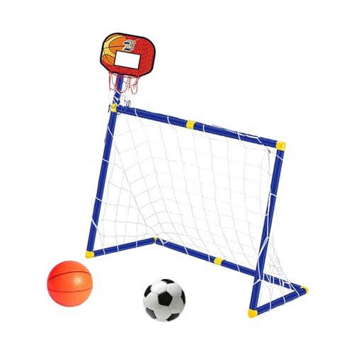 LOVIVER Basketballkorb mit Fußballtornetz, Übungsnetze, 2-in-1, einfache Montage, faltbares Wurfspiel-Tornetz für drinnen, draußen, Kinder, Rot von LOVIVER