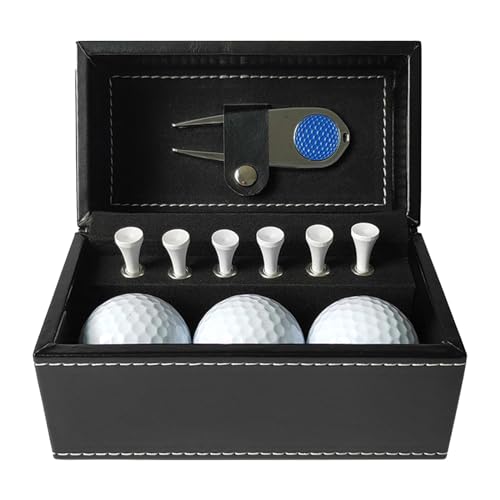 LOVIVER Golfball-Geschenkset, Golfgeschenk für Männer, mit PU-Lederbox, 6 Golf-Tees, Golfbällen für Kinder, Erwachsene, Opa, Papa, Golfplatz, Blaues Divot-Werkzeug von LOVIVER