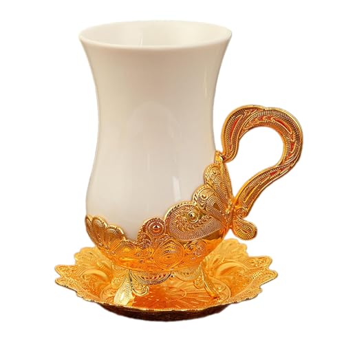 LOVIVER Keramik-Latte-Tasse und Untertasse, Set mit Cappuccino-Tassen, Moderne Tasse für heiße Schokolade, Tassen mit geschnitzten Blumen, Espressotassen für von LOVIVER