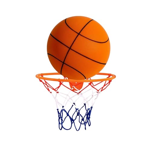 LOVIVER Leiser Basketball mit Korb, Spielzeugball, Indoor-Trainingsball, kein Ton, Hüpfball, leiser Kinder-Sportball, Orange Größe 5 von LOVIVER