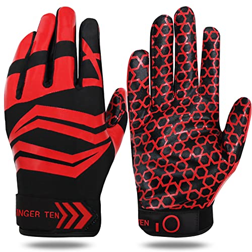 American Football Receiver Gloves für Erwachsene Herren Frauen, Torwarthandschuhe Fußball Handschuhe Unisex rutschfest Outdoor Sport L Rot (L, Rot) von LOVMEAD